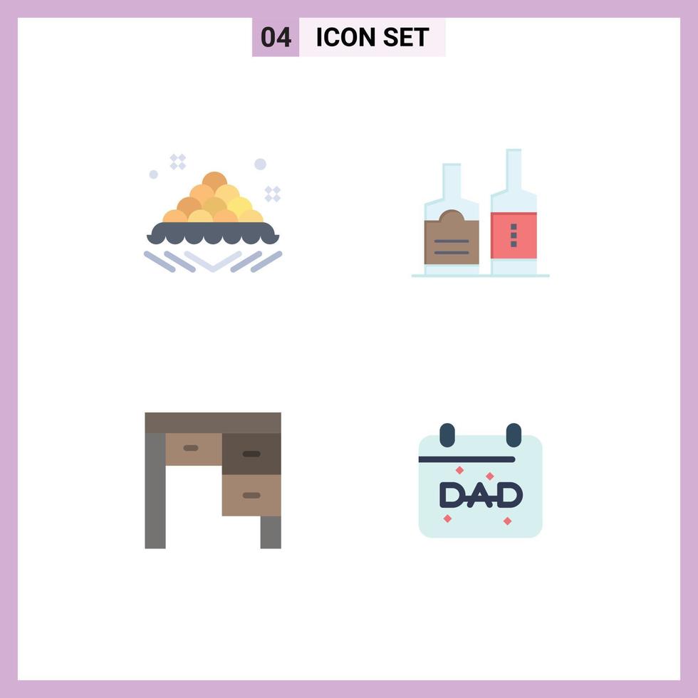 Mobile Interface Flat Icon Set of 4 Pictograms of sweet decor open beverage furniture Editable Vector Design Elements