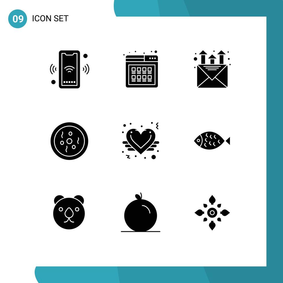 Universal Icon Symbols Group of 9 Modern Solid Glyphs of love angel petri purchase dish promotion Editable Vector Design Elements