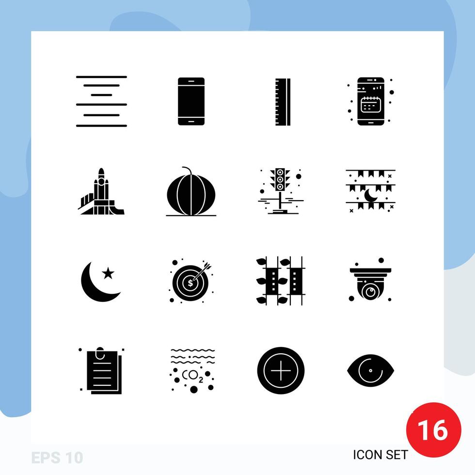 Modern Set of 16 Solid Glyphs Pictograph of games mobile education date app Editable Vector Design Elements