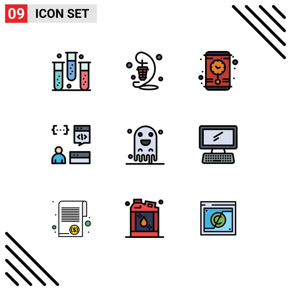 usuario interfaz paquete de 9 9 básico línea de relleno plano colores de programador desarrollar lámpara codificación pared reloj editable vector diseño elementos