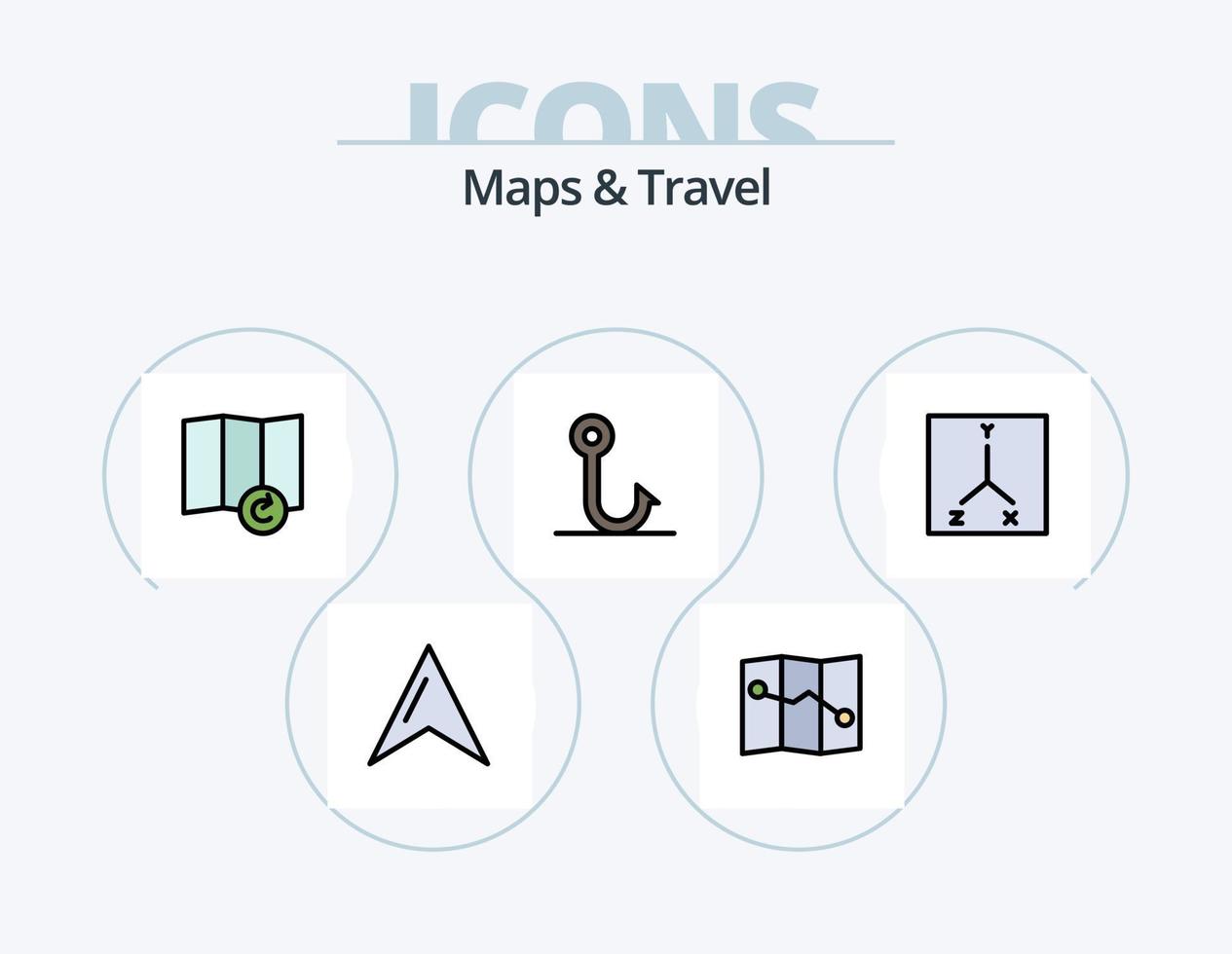 mapas y viaje línea lleno icono paquete 5 5 icono diseño. . GPS. . ubicación vector