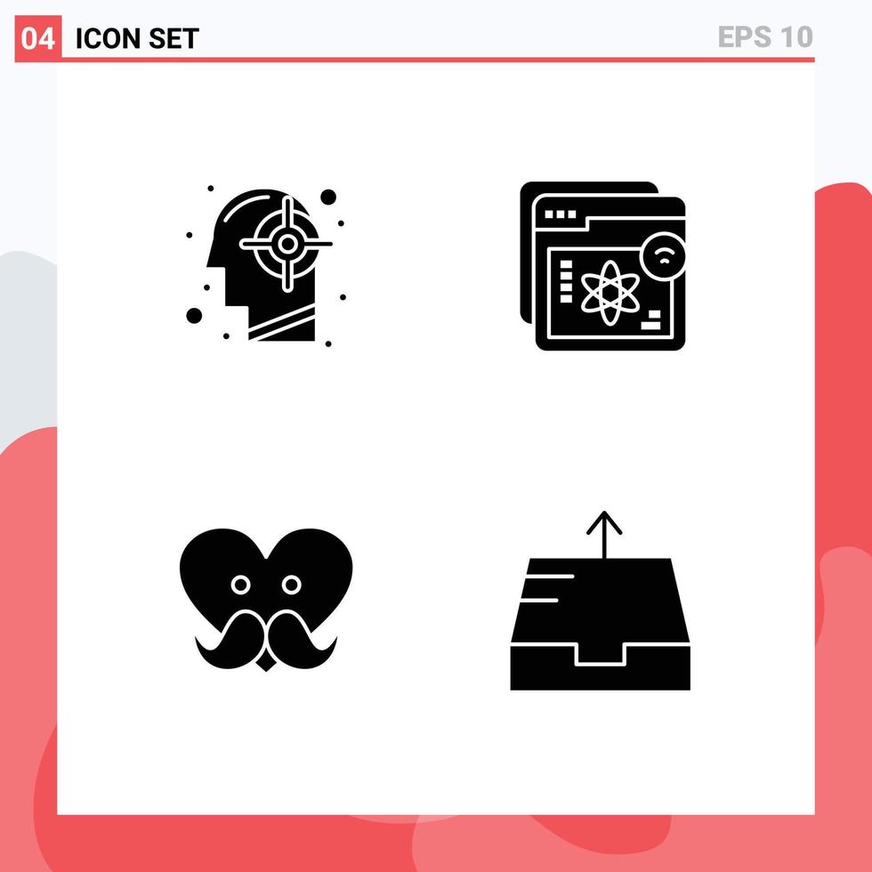 Pack of 4 Modern Solid Glyphs Signs and Symbols for Web Print Media such as goal education mind e dad Editable Vector Design Elements