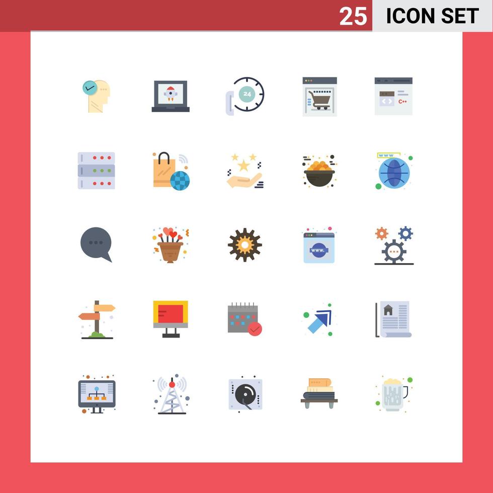 25 Universal Flat Color Signs Symbols of code web store call shopping cart help Editable Vector Design Elements