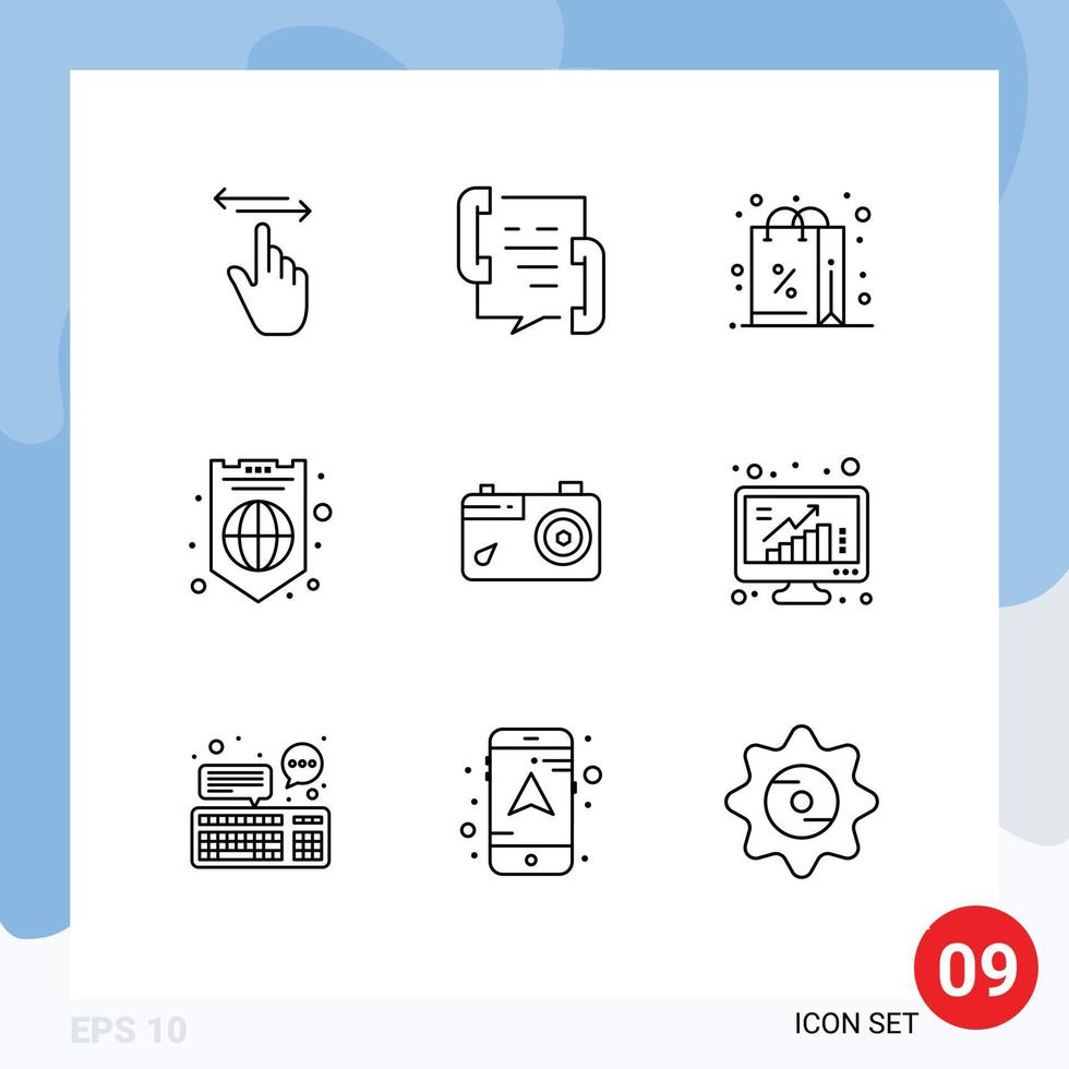 Stock Vector Icon Pack of 9 Line Signs and Symbols for shield internet help global purchases Editable Vector Design Elements