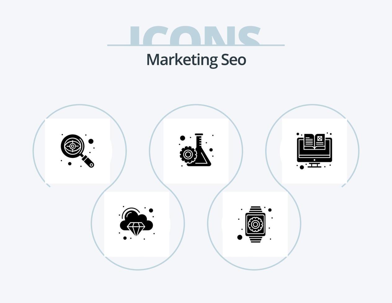 Marketing Seo Glyph Icon Pack 5 Icon Design. catalogue. research process. smart watch. research. target vector