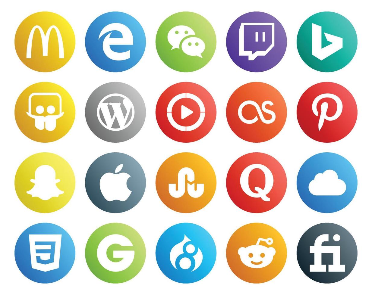 20 social medios de comunicación icono paquete incluso pregunta tropezar con cms manzana pinterest vector