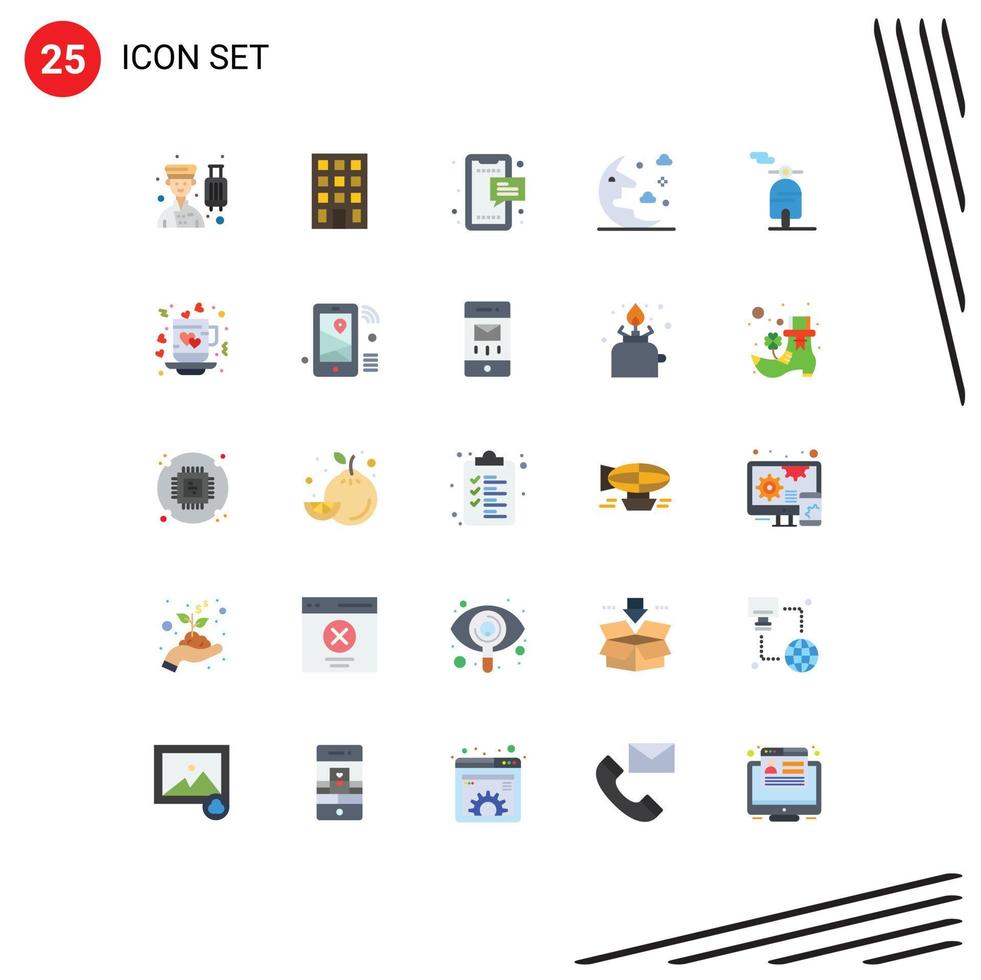 Mobile Interface Flat Color Set of 25 Pictograms of motor night sms moon phone Editable Vector Design Elements