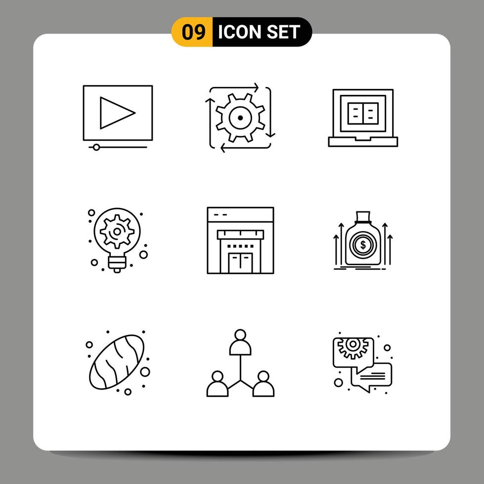 Set of 9 Modern UI Icons Symbols Signs for store light bulb book innovation generation Editable Vector Design Elements