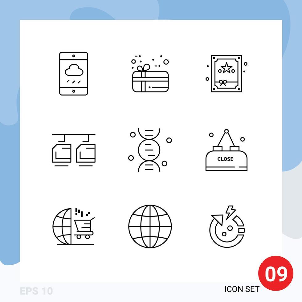 Mobile Interface Outline Set of 9 Pictograms of drink research box dna transportation Editable Vector Design Elements