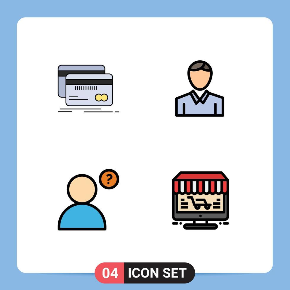Group of 4 Modern Filledline Flat Colors Set for banking anonymous debit human monitor Editable Vector Design Elements
