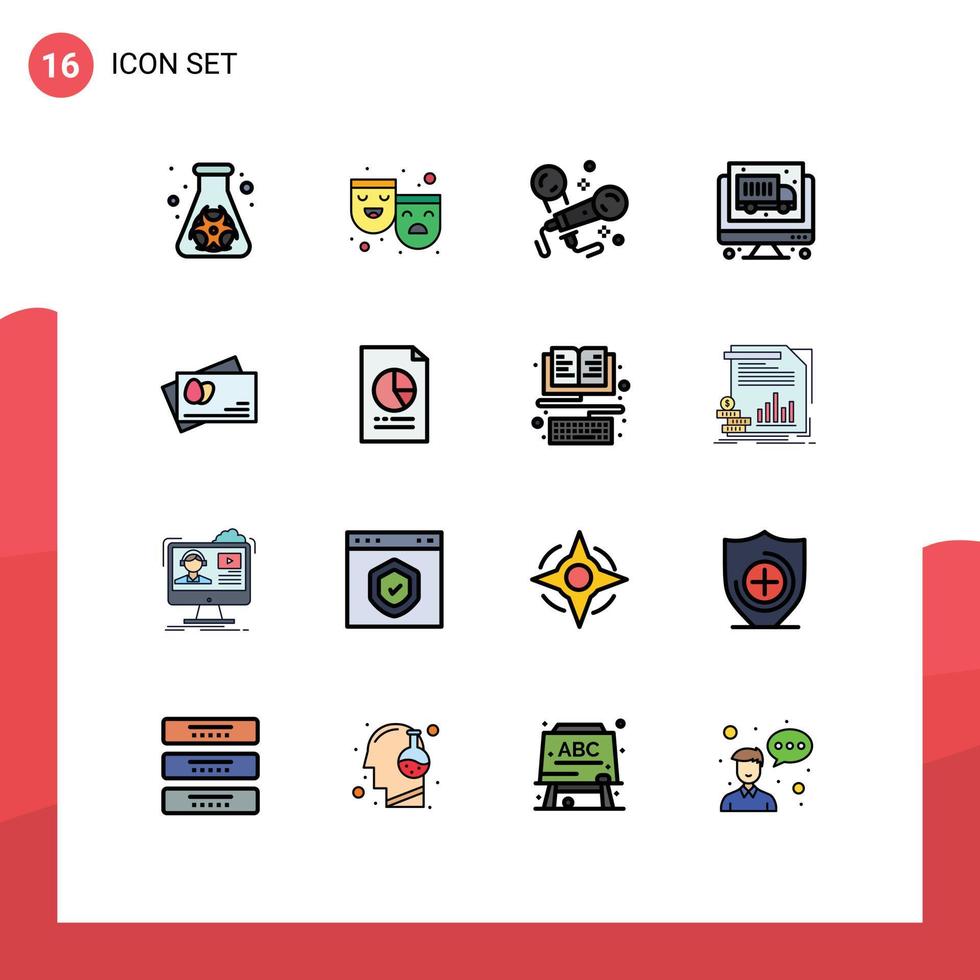 Set of 16 Modern UI Icons Symbols Signs for easter passport karaoke economy computer Editable Creative Vector Design Elements