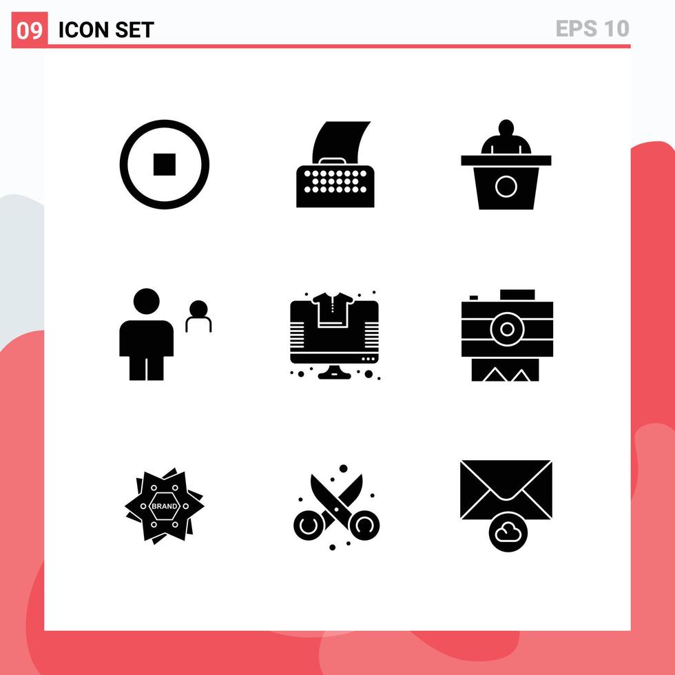 Group of 9 Modern Solid Glyphs Set for store online presentation person human Editable Vector Design Elements