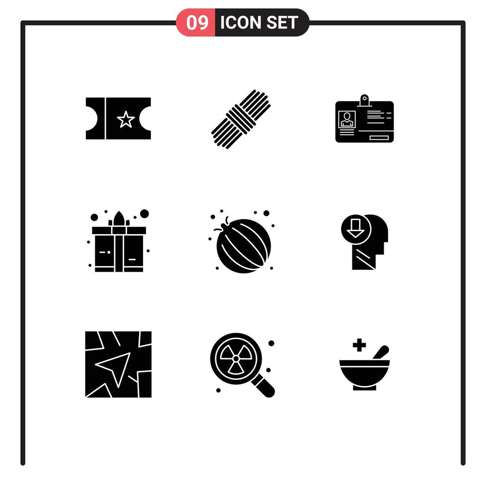 Pictogram Set of 9 Simple Solid Glyphs of human arrow id vegetable food Editable Vector Design Elements