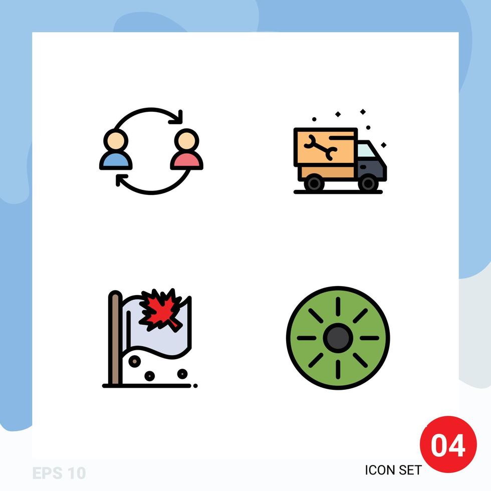 Filledline Flat Color Pack of 4 Universal Symbols of avatar truck transfer pipe canada Editable Vector Design Elements
