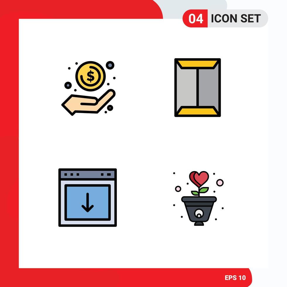 Pictogram Set of 4 Simple Filledline Flat Colors of cash box money in hand rack arrow Editable Vector Design Elements