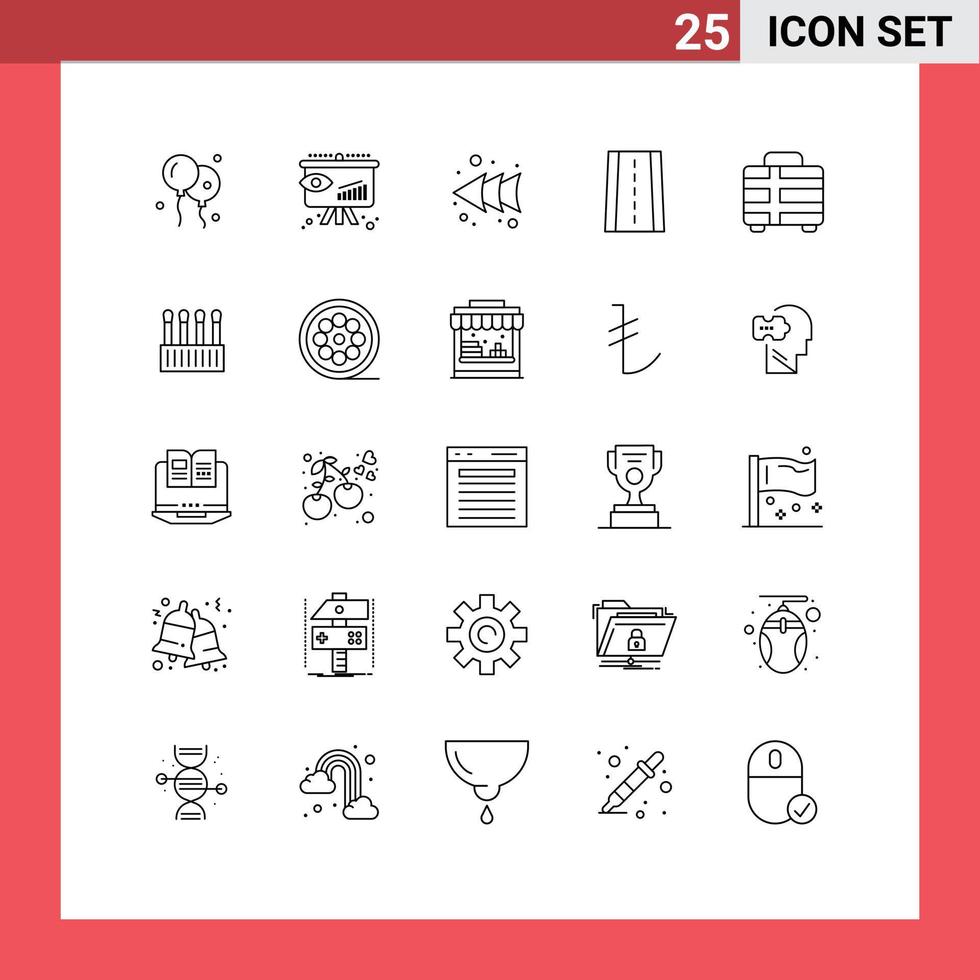 User Interface Pack of 25 Basic Lines of beauty transportation left holiday sign Editable Vector Design Elements