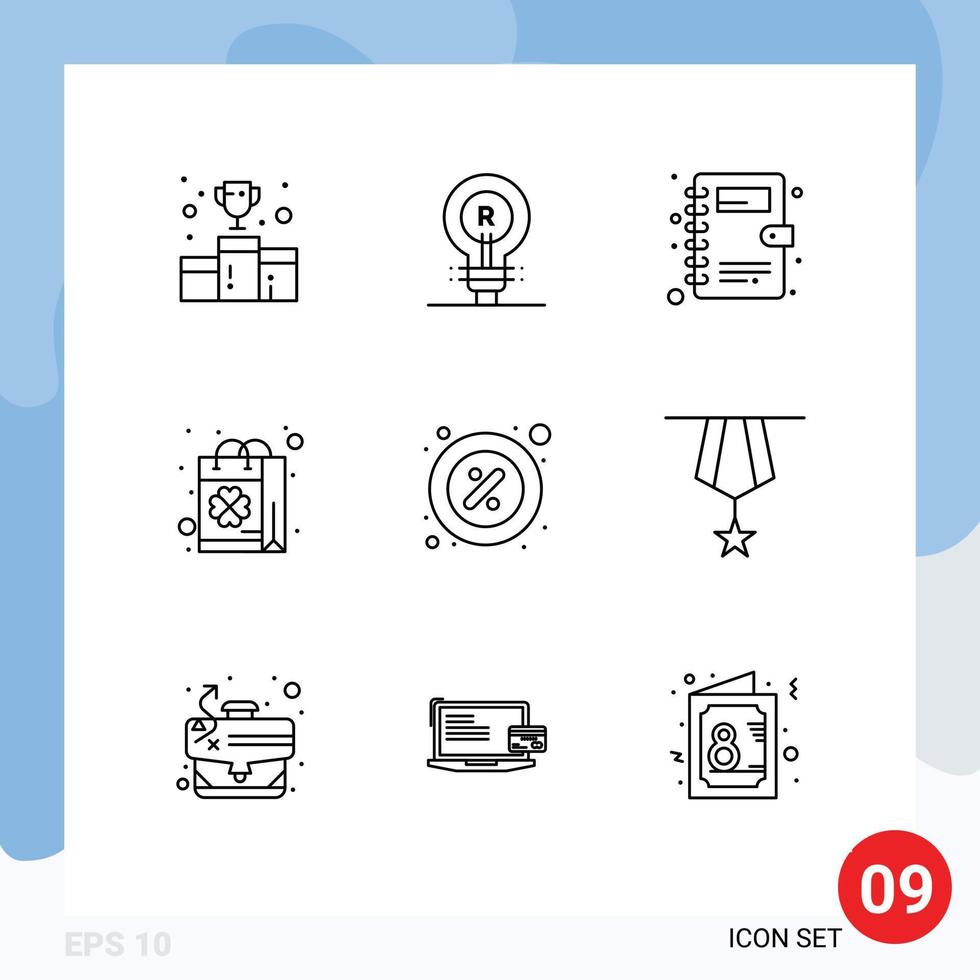 Mobile Interface Outline Set of 9 Pictograms of shopping saint idea purchase phone book Editable Vector Design Elements