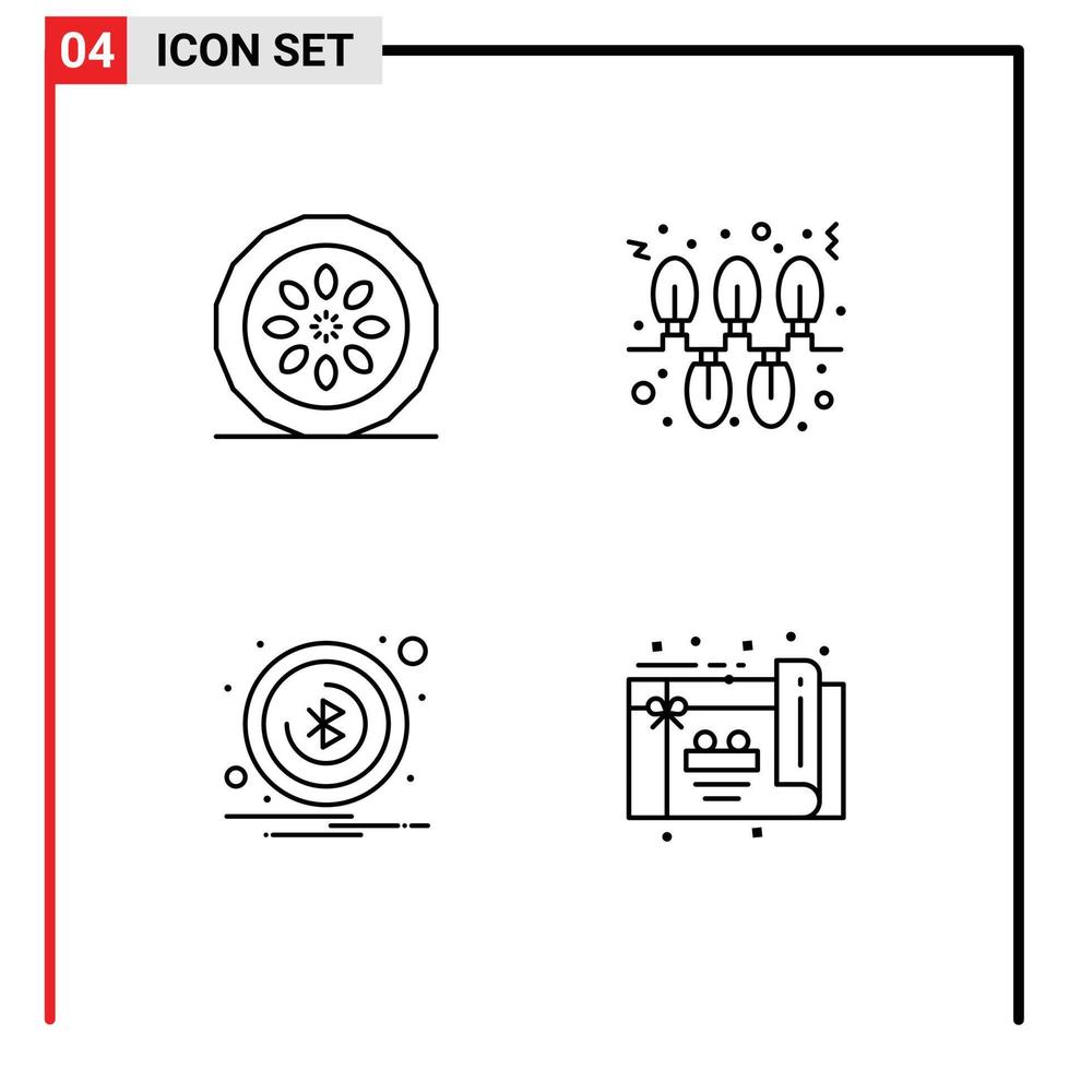Line Pack of 4 Universal Symbols of cake alert kitchen christmas notification Editable Vector Design Elements