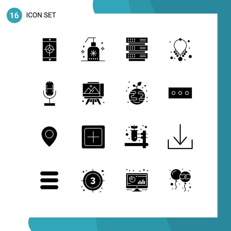 16 Universal Solid Glyphs Set for Web and Mobile Applications broadcast necklace server jewelry accessories Editable Vector Design Elements