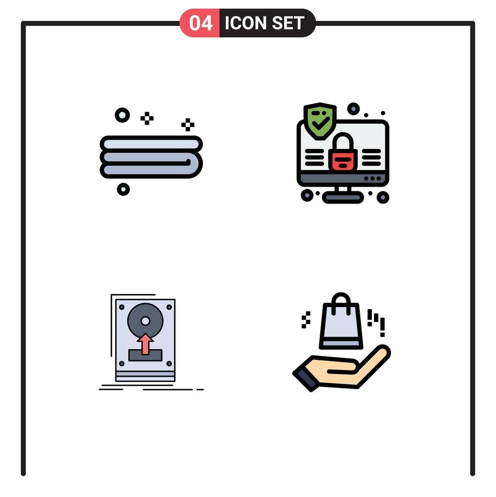 Filledline Flat Color Pack of 4 Universal Symbols of clean save computer install ahnd Editable Vector Design Elements