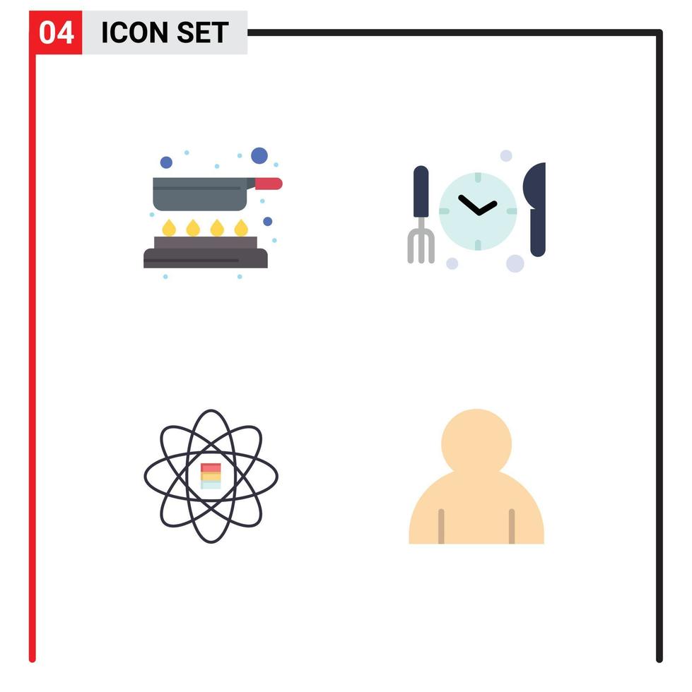 Pictogram Set of 4 Simple Flat Icons of cook data scince fry time human Editable Vector Design Elements