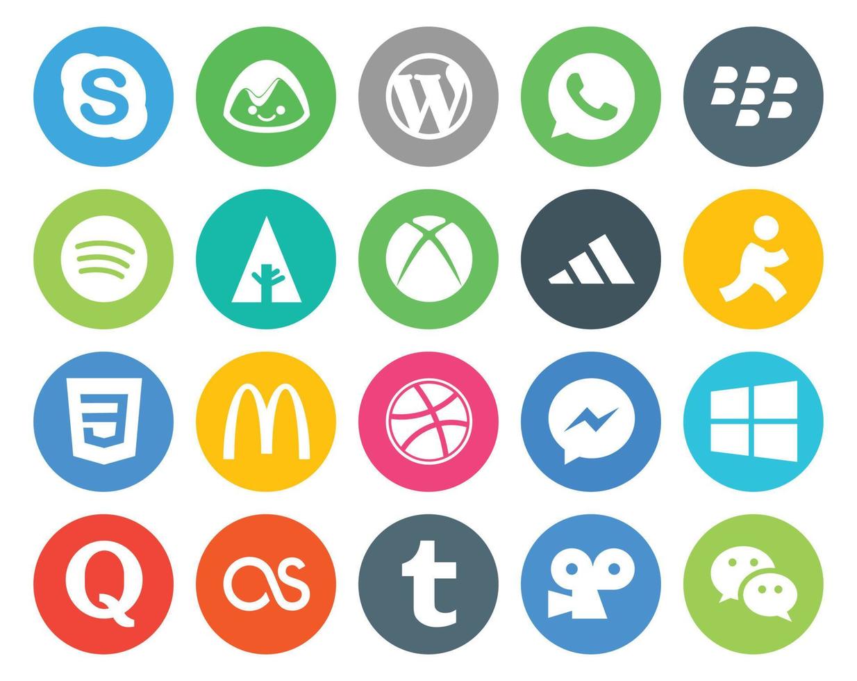 20 social medios de comunicación icono paquete incluso quora Mensajero primero regatear css vector