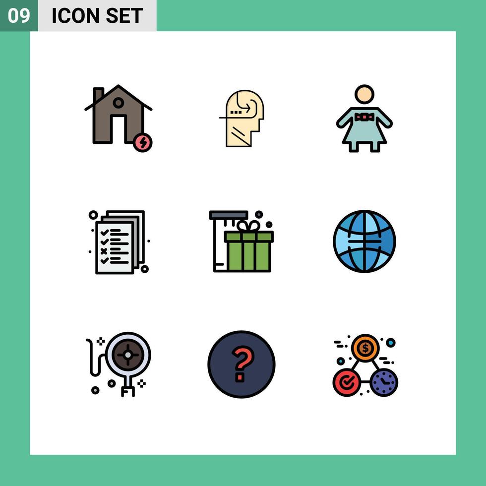 9 Universal Filledline Flat Color Signs Symbols of box management head file business Editable Vector Design Elements