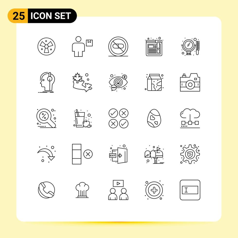 Mobile Interface Line Set of 25 Pictograms of beauty browser shipment bookmark hospital Editable Vector Design Elements