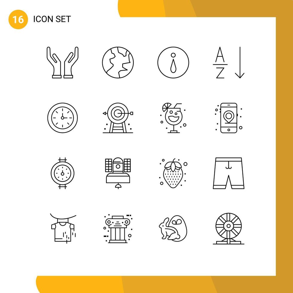 Pack of 16 Modern Outlines Signs and Symbols for Web Print Media such as goal business information time alarm Editable Vector Design Elements