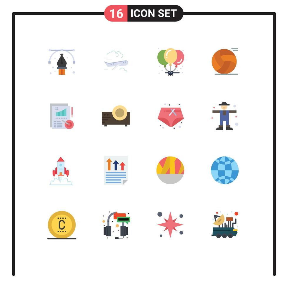 Set of 16 Modern UI Icons Symbols Signs for metrics play balloons sport ball Editable Pack of Creative Vector Design Elements