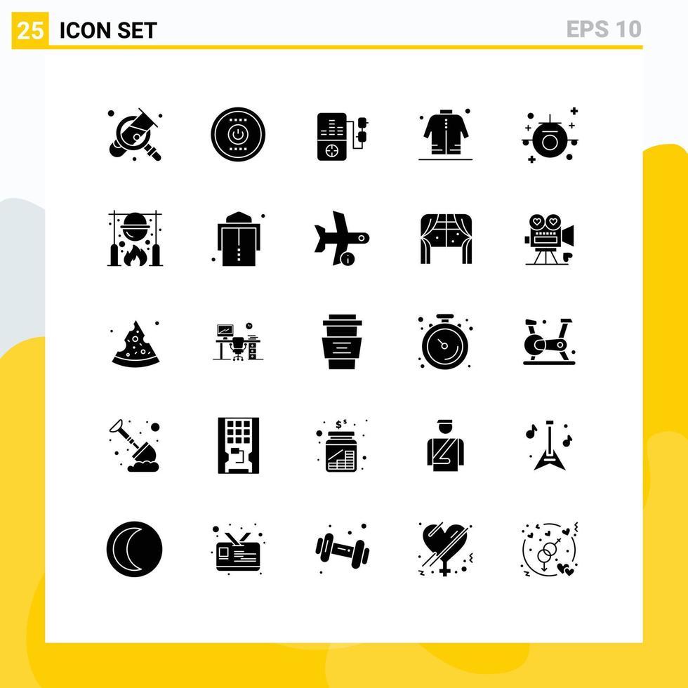 25 User Interface Solid Glyph Pack of modern Signs and Symbols of holiday eid music shopping shirt Editable Vector Design Elements