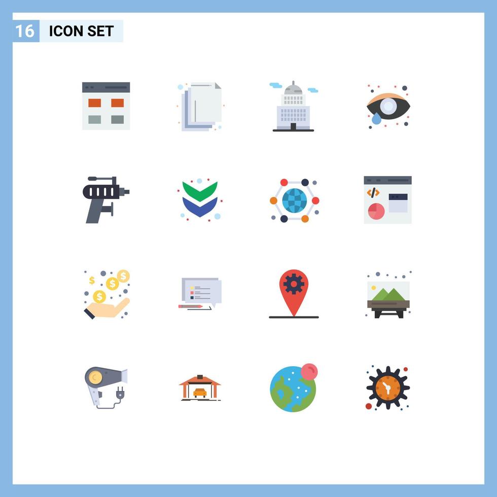 Group of 16 Modern Flat Colors Set for drilling perforator building drill eye health Editable Pack of Creative Vector Design Elements