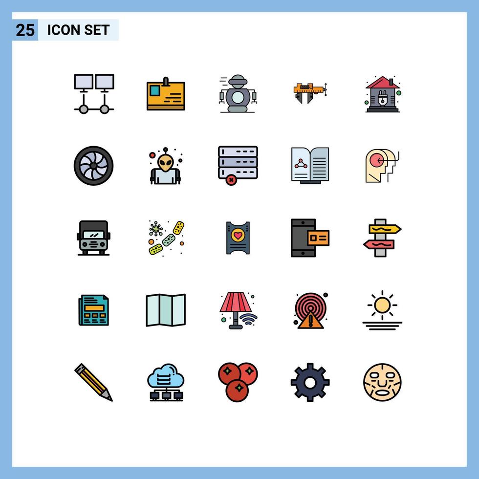 Modern Set of 25 Filled line Flat Colors and symbols such as scale micrometer pass measure robot Editable Vector Design Elements