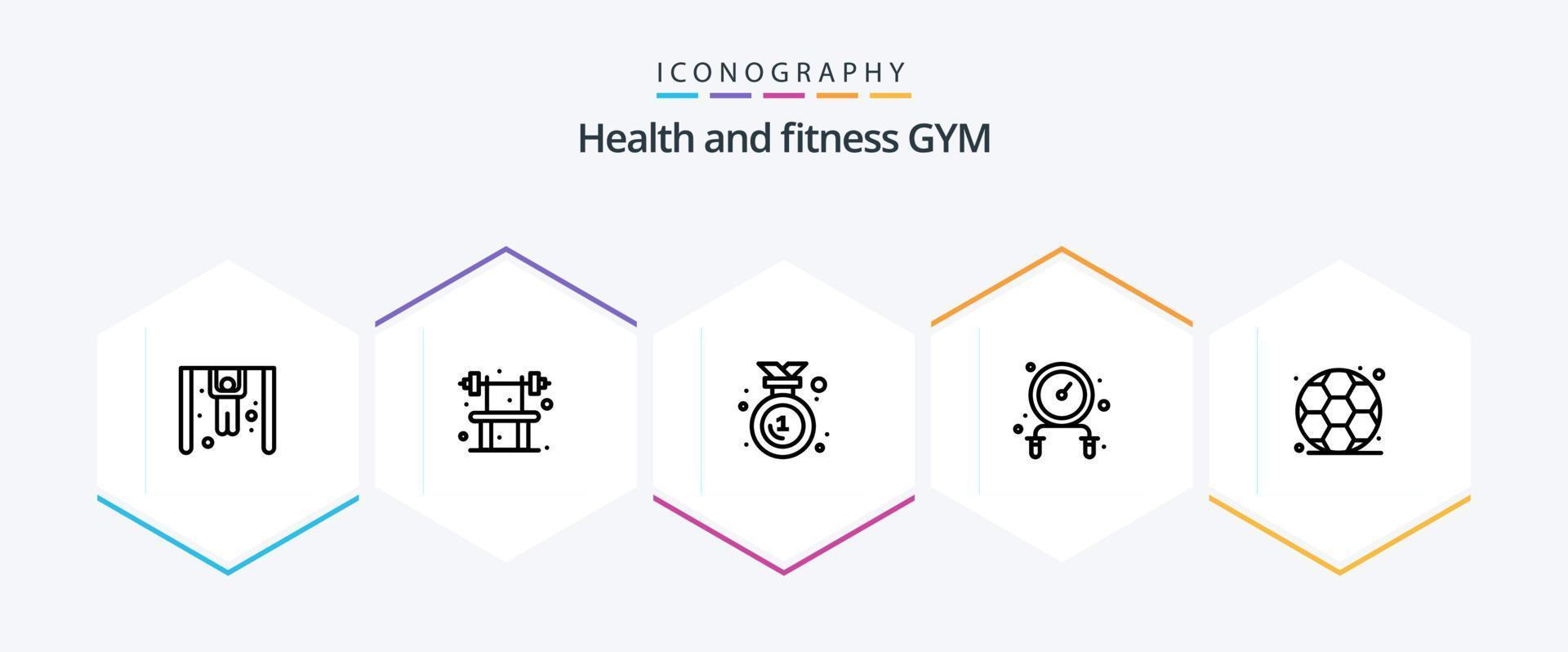 Gym 25 Line icon pack including . gym. badge. sport. fitness vector