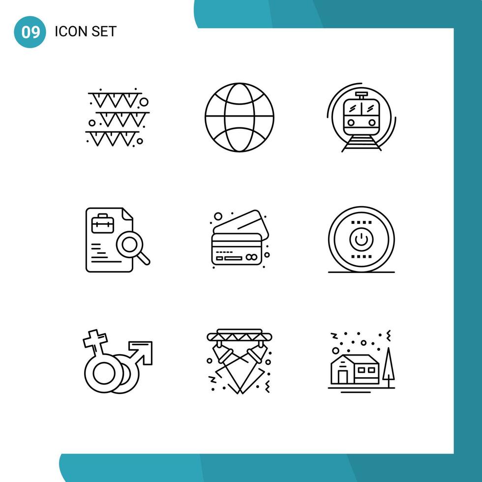 Pictogram Set of 9 Simple Outlines of credit bank smart jobs document Editable Vector Design Elements