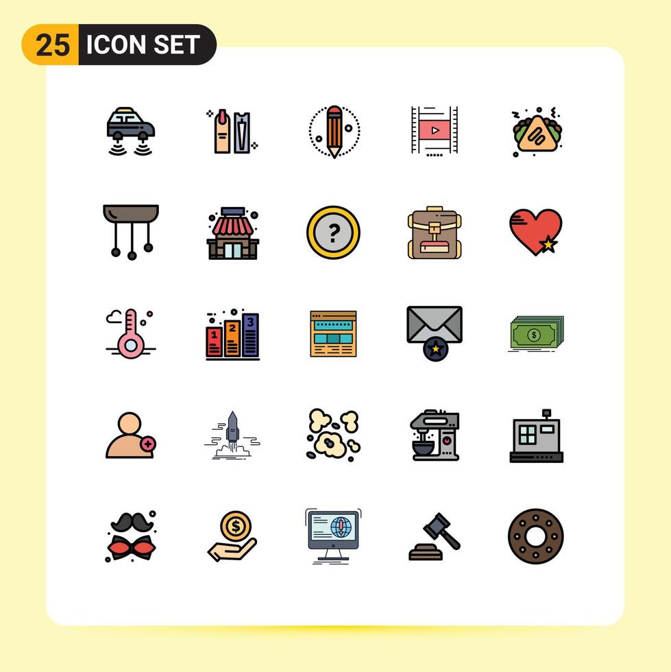 Set of 25 Modern UI Icons Symbols Signs for fast food filam hygiene lession pencil Editable Vector Design Elements