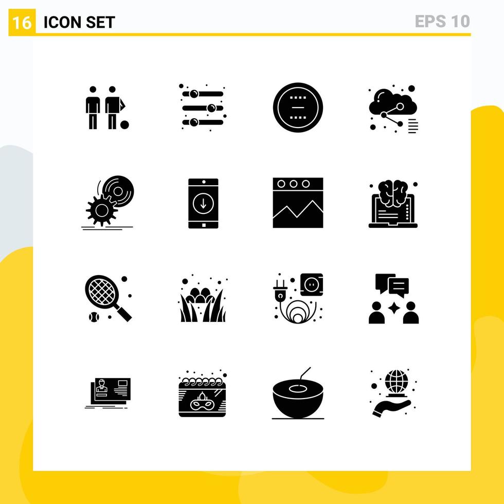 User Interface Pack of 16 Basic Solid Glyphs of share cloud preference minus delete Editable Vector Design Elements