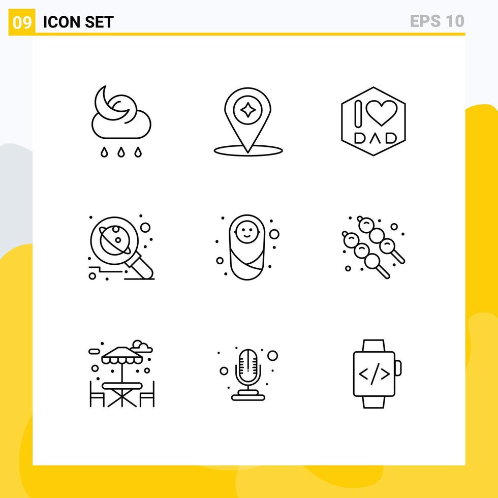 Stock Vector Icon Pack of 9 Line Signs and Symbols for child space dad science planet Editable Vector Design Elements