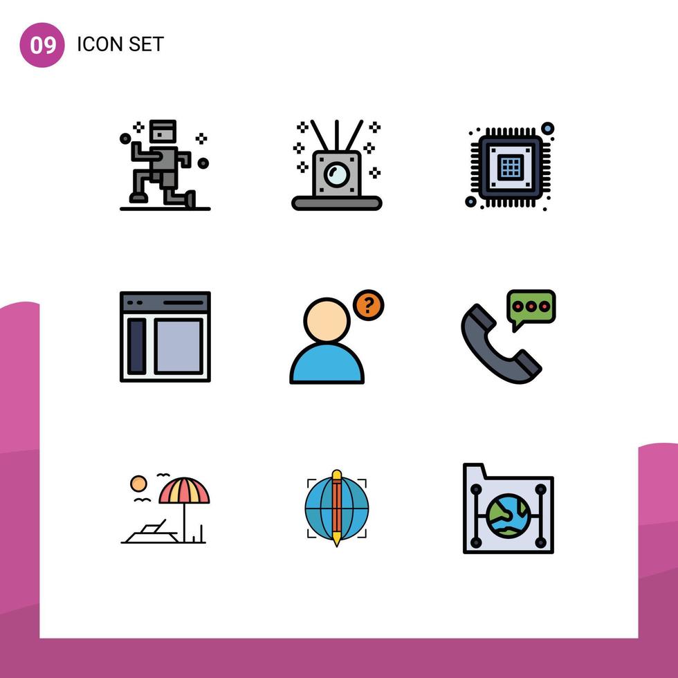 9 Universal Filledline Flat Colors Set for Web and Mobile Applications anonymous sidebar data left communication Editable Vector Design Elements