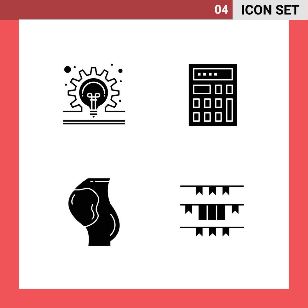 Pack of 4 creative Solid Glyphs of bulb baby idea math fetus Editable Vector Design Elements