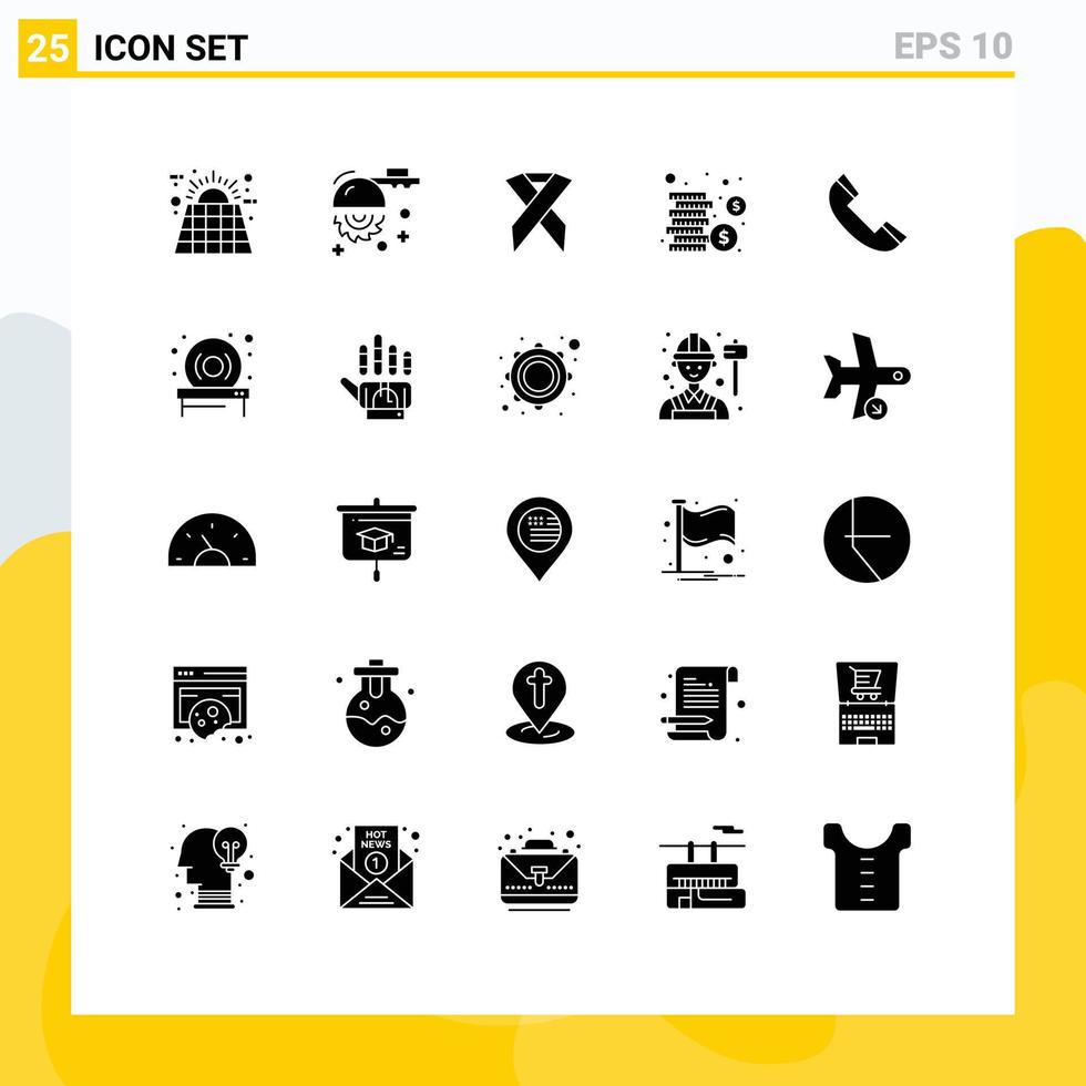 Pictogram Set of 25 Simple Solid Glyphs of contact money saw coins solidarity Editable Vector Design Elements