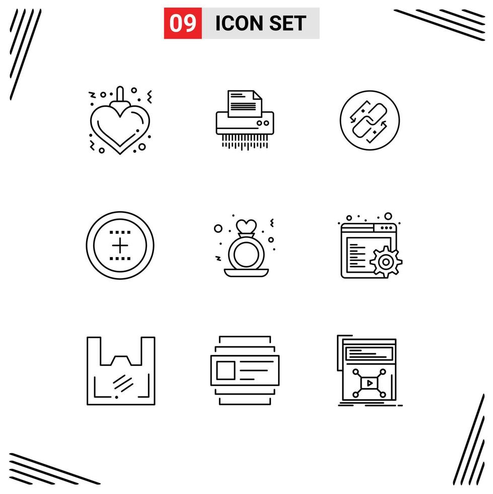 Editable Vector Line Pack of 9 Simple Outlines of interface add office link url Editable Vector Design Elements