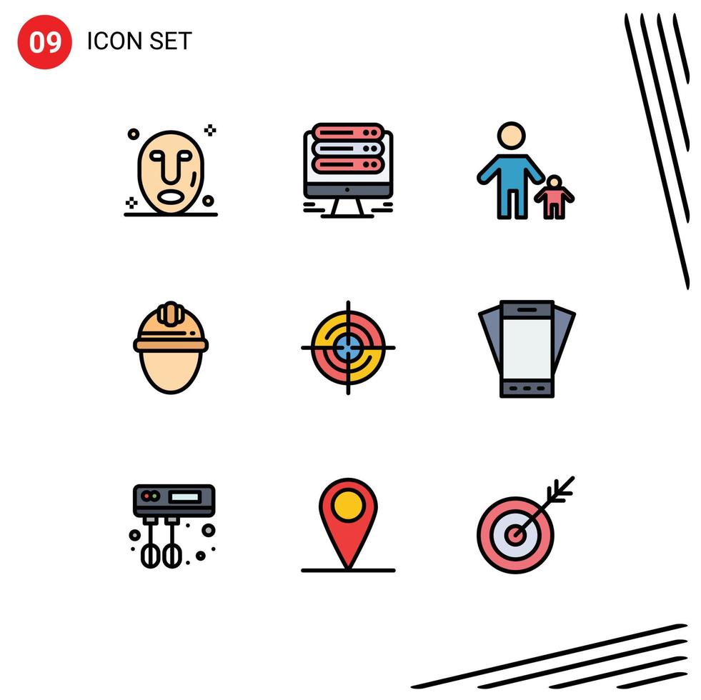 9 User Interface Filledline Flat Color Pack of modern Signs and Symbols of define labor dad helmet cap Editable Vector Design Elements