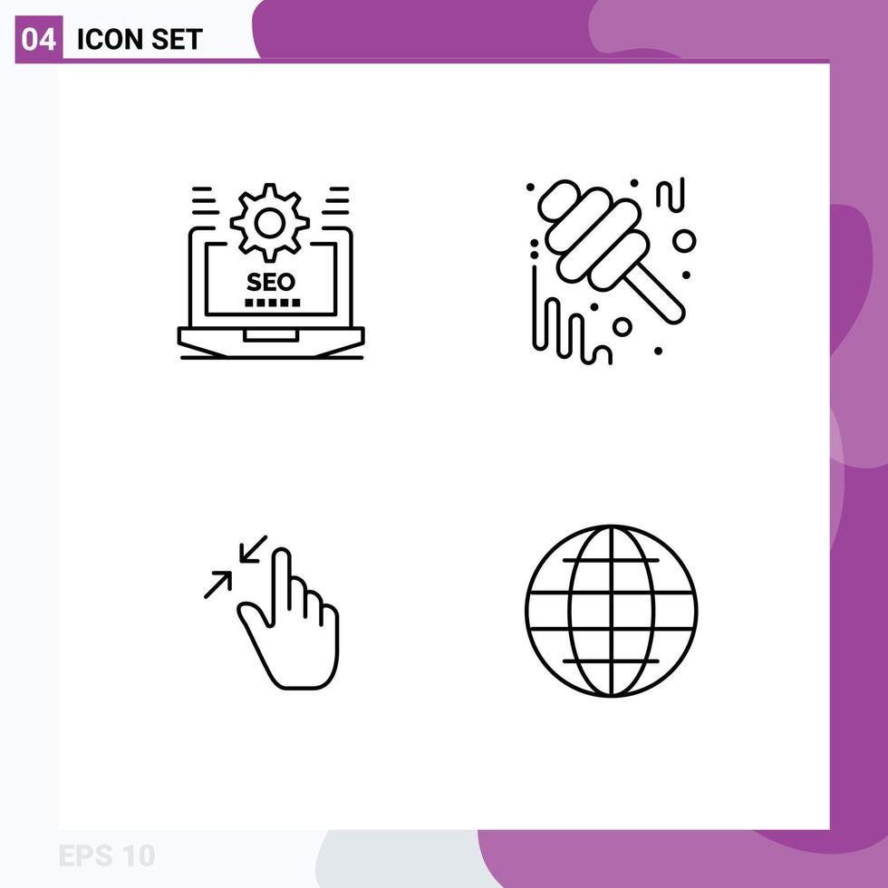 Modern Set of 4 Filledline Flat Colors Pictograph of seo jar setting fall gestures Editable Vector Design Elements