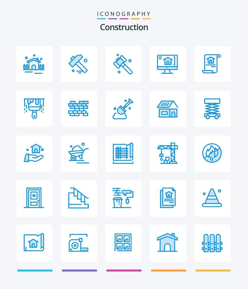 Creative Construction 25 Blue icon pack  Such As brick. construction. home. brush. home vector