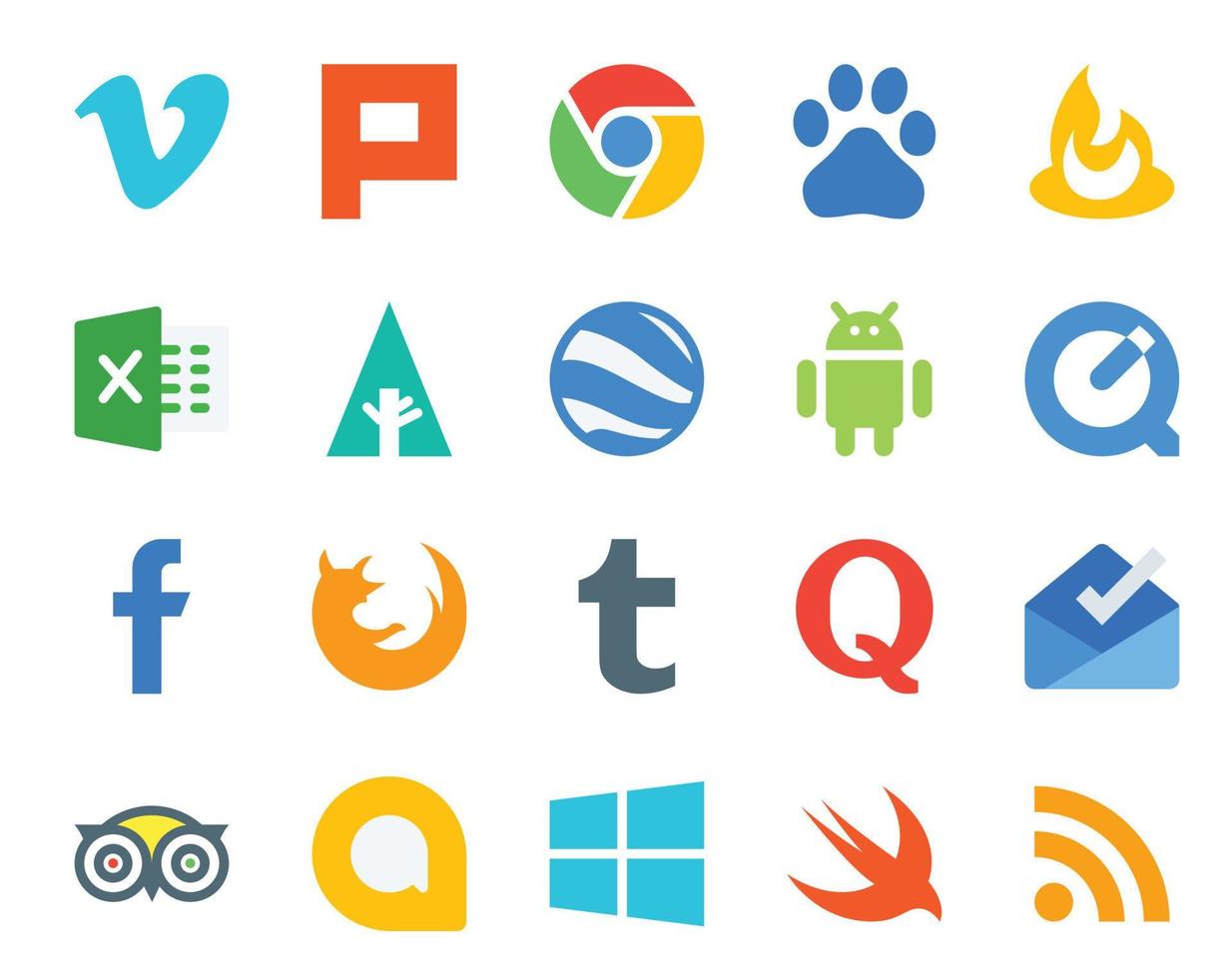 20 Social Media Icon Pack Including inbox quora google earth tumblr firefox vector