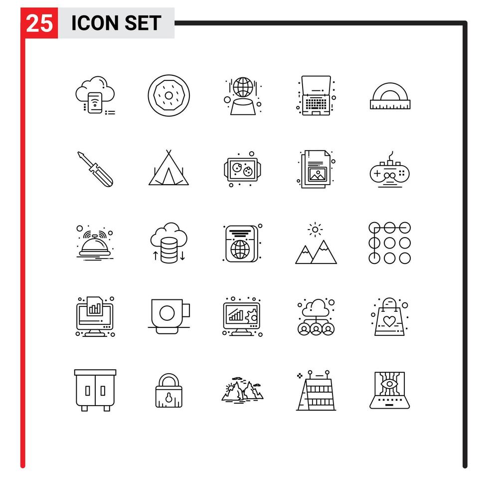 Group of 25 Modern Lines Set for offer laptop snack discount network Editable Vector Design Elements