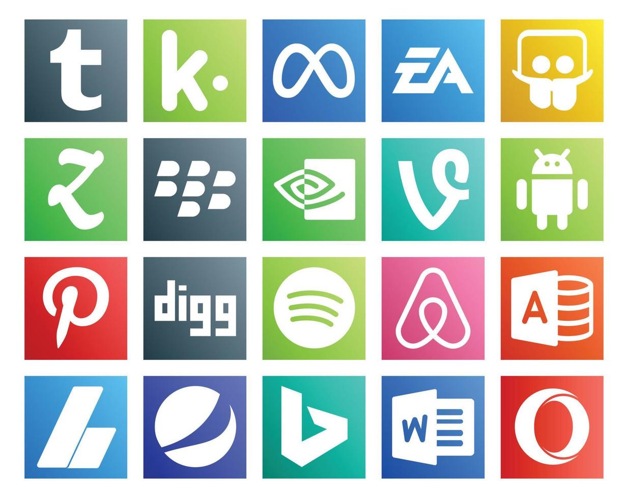 20 social medios de comunicación icono paquete incluso microsoft acceso Spotify zootool cavar androide vector