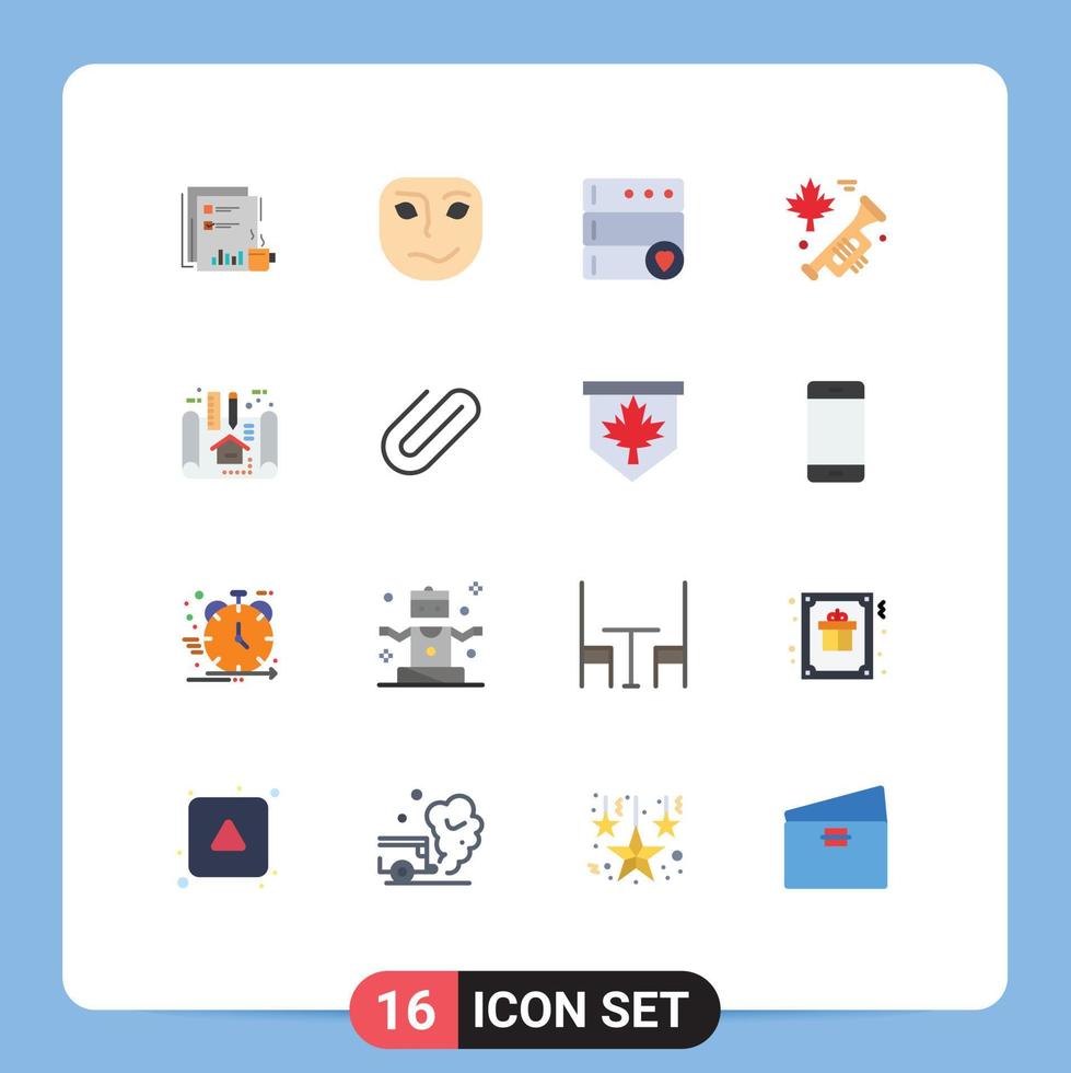 Mobile Interface Flat Color Set of 16 Pictograms of apartment speaker emotion canada favorite Editable Pack of Creative Vector Design Elements