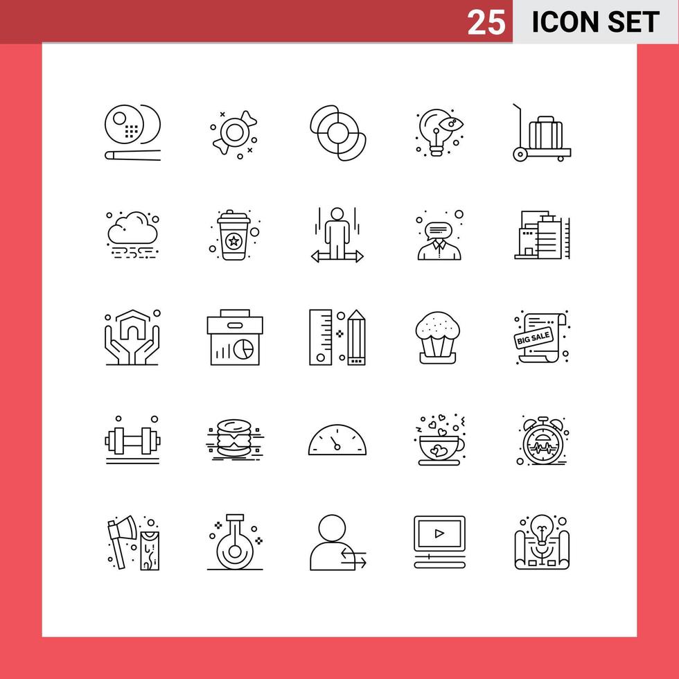 User Interface Pack of 25 Basic Lines of green luggage lifeguard baggage eye Editable Vector Design Elements